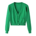thumbnail image 3 of Cropped Cardigan Women's Lightweight Knit Cropped Cardigan Long Sleeve V Neck Open Front Sweater Fall Cardigan Green L, 3 of 5