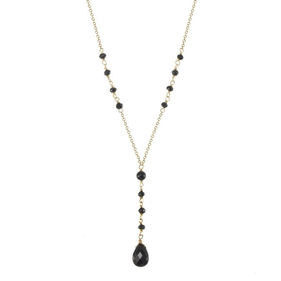 LTC Designs 14k Gold-Filled Cable Chain Y Necklace made with Black Onyx and Black Spinel, 18", Protection Necklace with Added Drop For Women or Men