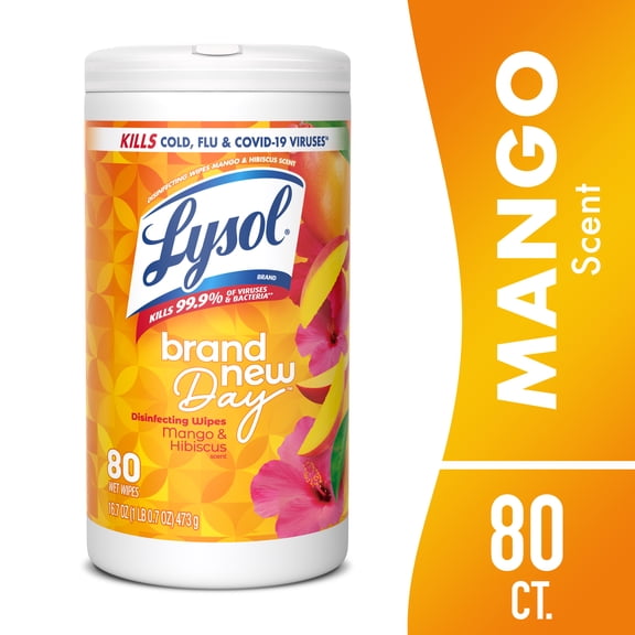 Lysol Disinfecting Wipes, All Purpose Cleaner, Multi Surface Antibacterial Cleaning Wipes, Cleaning Supplies, Mango & Hibiscus Scent, 80 Count