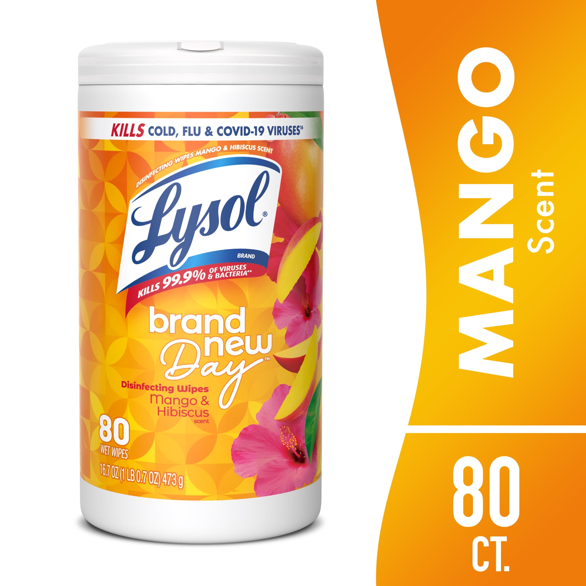 Lysol Disinfecting Wipes, All Purpose Cleaner, Multi Surface Antibacterial Cleaning Wipes, Cleaning Supplies, Mango & Hibiscus Scent, 80 Count