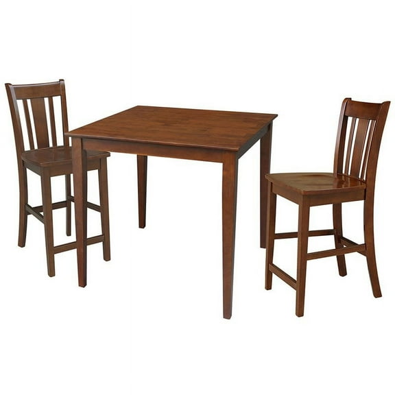International Concepts 3-Piece Solid Wood Counter Height Dining Set with 36" Square Top Table and 2 Slat Back Chairs, Espresso