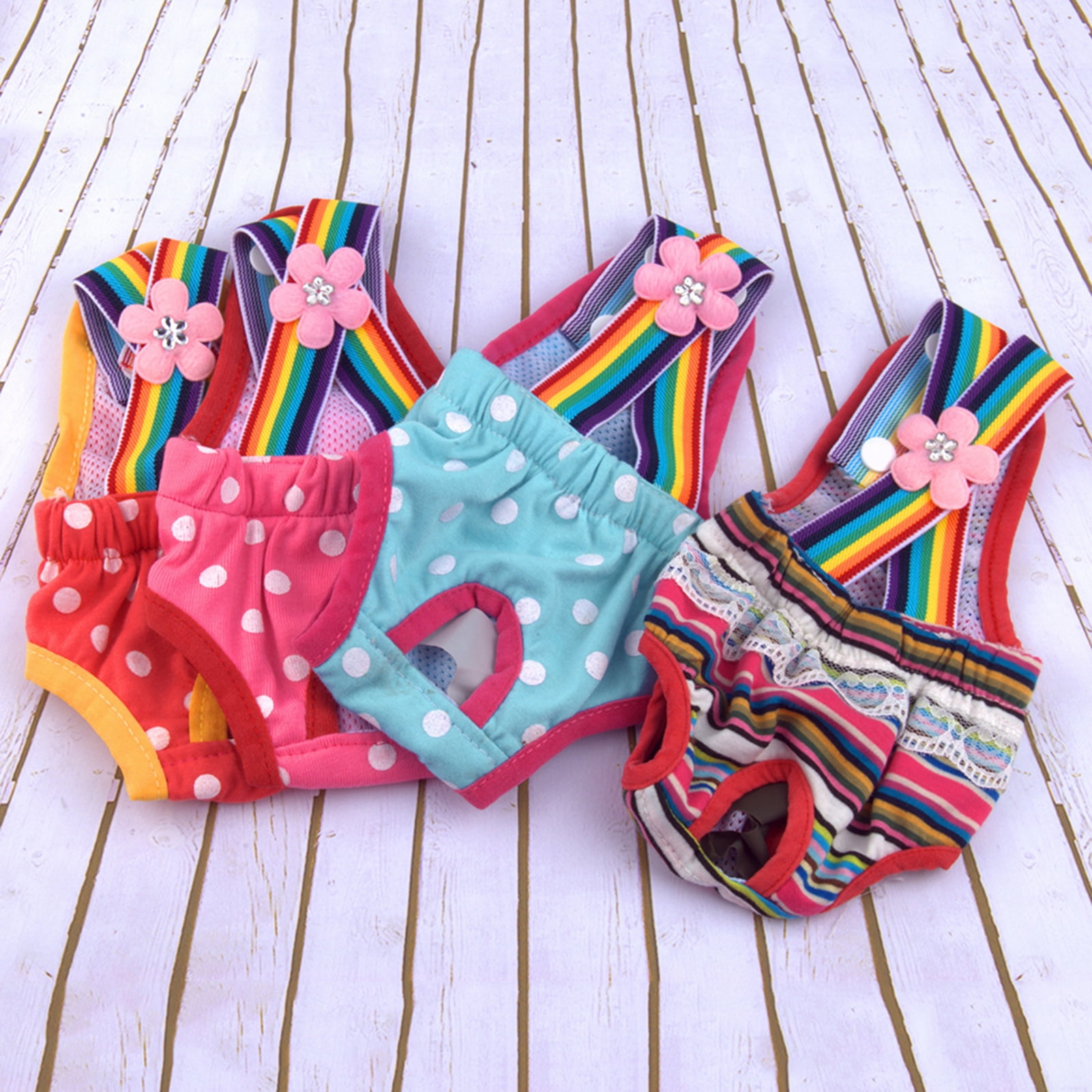 HEVIRGO 4PCS Female Dog Diaper Cute Washable Polka Dot Striped Sanitary Diaper Pet Physiological Pants for Home,Polka Dot Pink,S