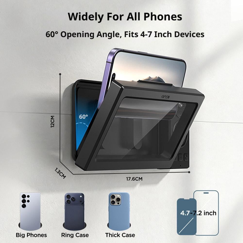 Shower Phone Holder with Bluetooth Speaker, IPX6 Waterproof Wall Mount Case, Rotatable Touchscreen Stand for Bathroom Kitchen, Gifts for Mom Dad Graduation