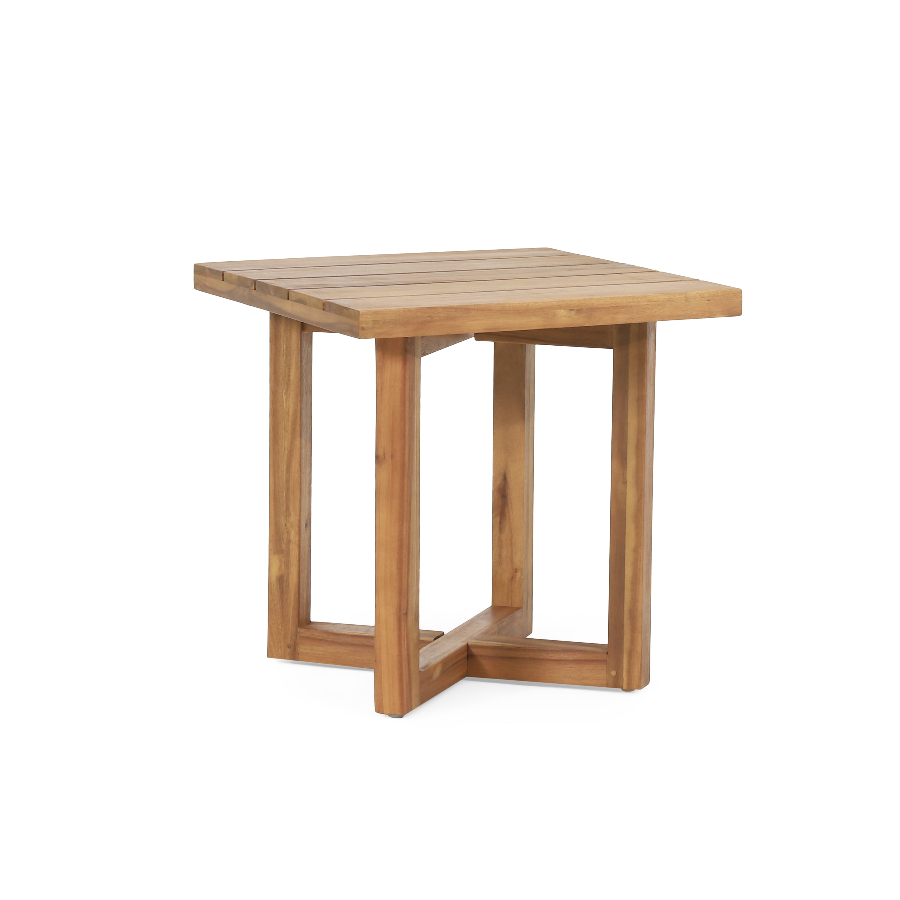 Outdoor Square End Table, Acacia Wood Accent Side Table for Patio Garden, Teak