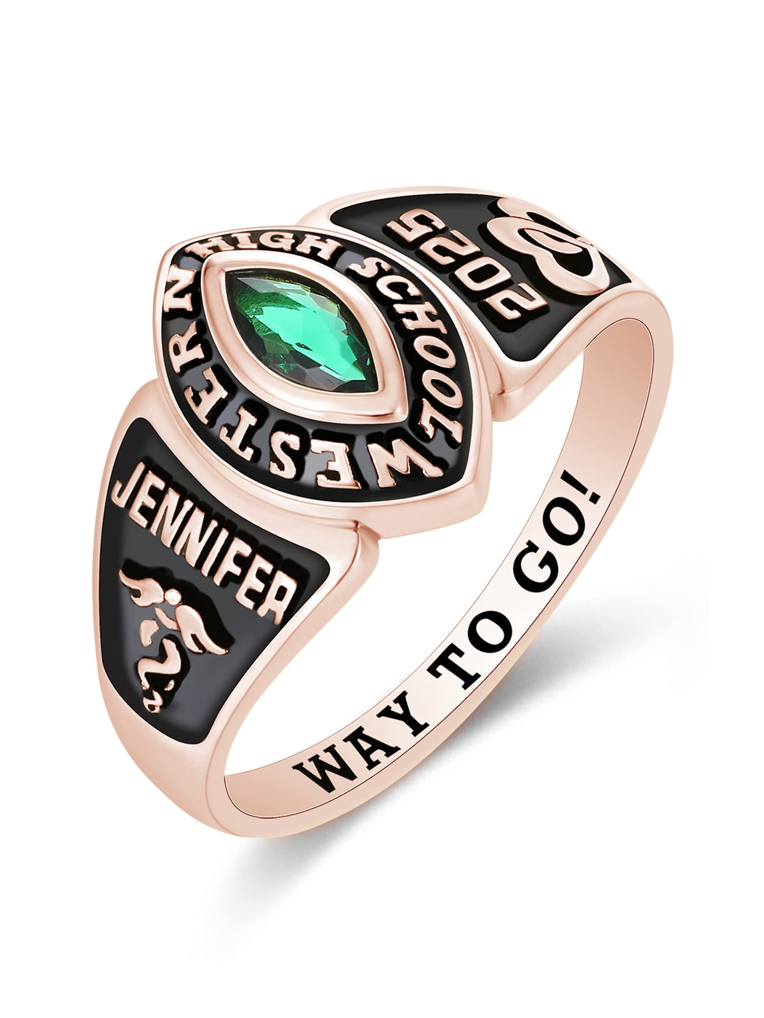 Mementos USA Custom Women's Class Rings Sterling Silver for High School & College-Rose Gold-Journey