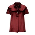 thumbnail image 6 of ClodeEU Women's Satin Half Button Notched Lapel Short Sleeve Shirts,Casual Office Blouse Wine,Womens Plus S, 6 of 9