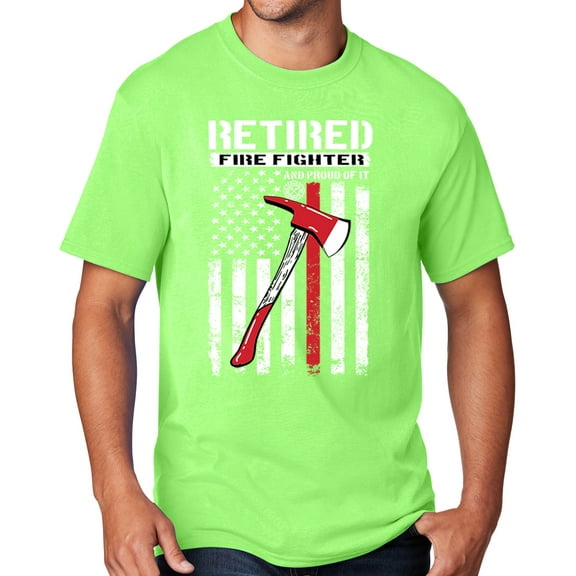 Men's Retired Firefighter with Axe T-shirt, 2XL Neon Green
