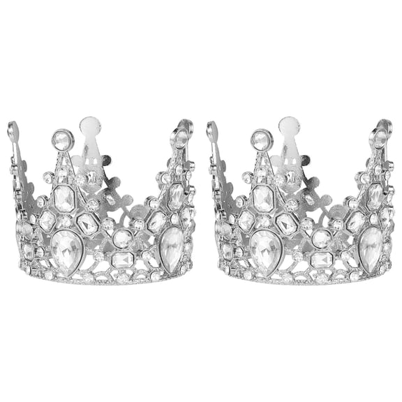 LOLIPPYY 2Pcs Silver Cake Crown Ornament for Birthday Wedding Dessert Celebration