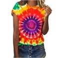 thumbnail image 2 of VBTAPA Tie Dye Print Shirt Women Gradient Graphic Short Sleeve T-Shirt Summer O-Neck Casual Colorful Tee Tops Multicolor XL, 2 of 5