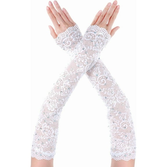 YooGuoGuo Fingerless Gloves Rhinestone Lace Gloves Women Long Gloves Women