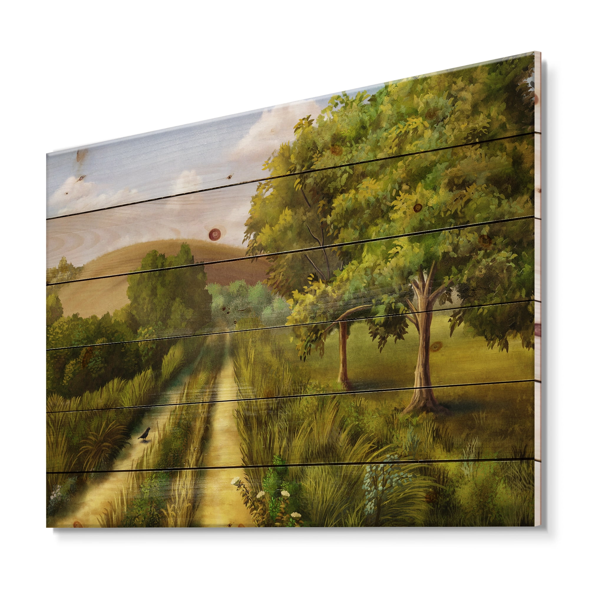Designart 'Vital Country Road During Summer' Traditional Print on Natural Pine Wood