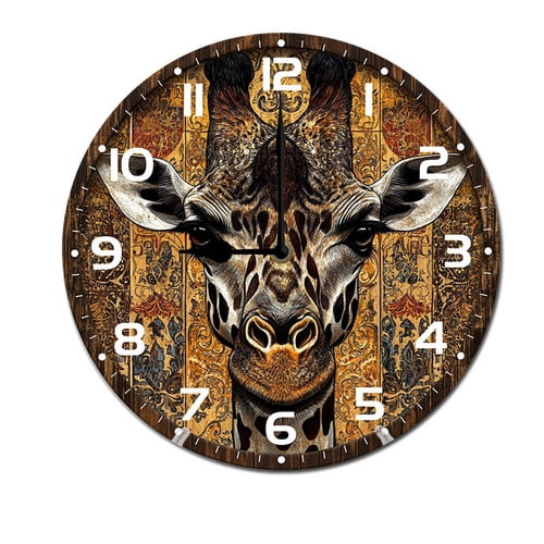 ZXCXRQFa Vintage Giraffe Wall Clock Silent 10 Inch Round Decorative Battery Operated Non Ticking Wood Quiet Clocks for Bedroom Office School Home