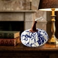 thumbnail image 5 of Fall Pumpkin Decor - Blue and White Fabric Pumpkin Decorations for Home, Chinoiserie Chic Artificial Pumpkin for Table Centerpieces, Mantel, Tiered Tray, Coffee Table, Shelf, and Fall Home Decor, 5 of 8