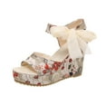 thumbnail image 2 of EQWLJWE Womens Wedge Sandals Espadrilles Peep Toe Platform Ankle Strap Lace Bow High Heels Summer Casual Beach Sandals, 2 of 5