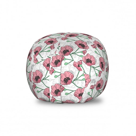 Poppy Flower Storage Toy Bag Chair, Pastel Blossoming Spring Meadow Flourishing Picturesque Rural, Stuffed Animal Organizer Washable Bag, Small Size, Dried Rose and Sea Green, by Ambesonne