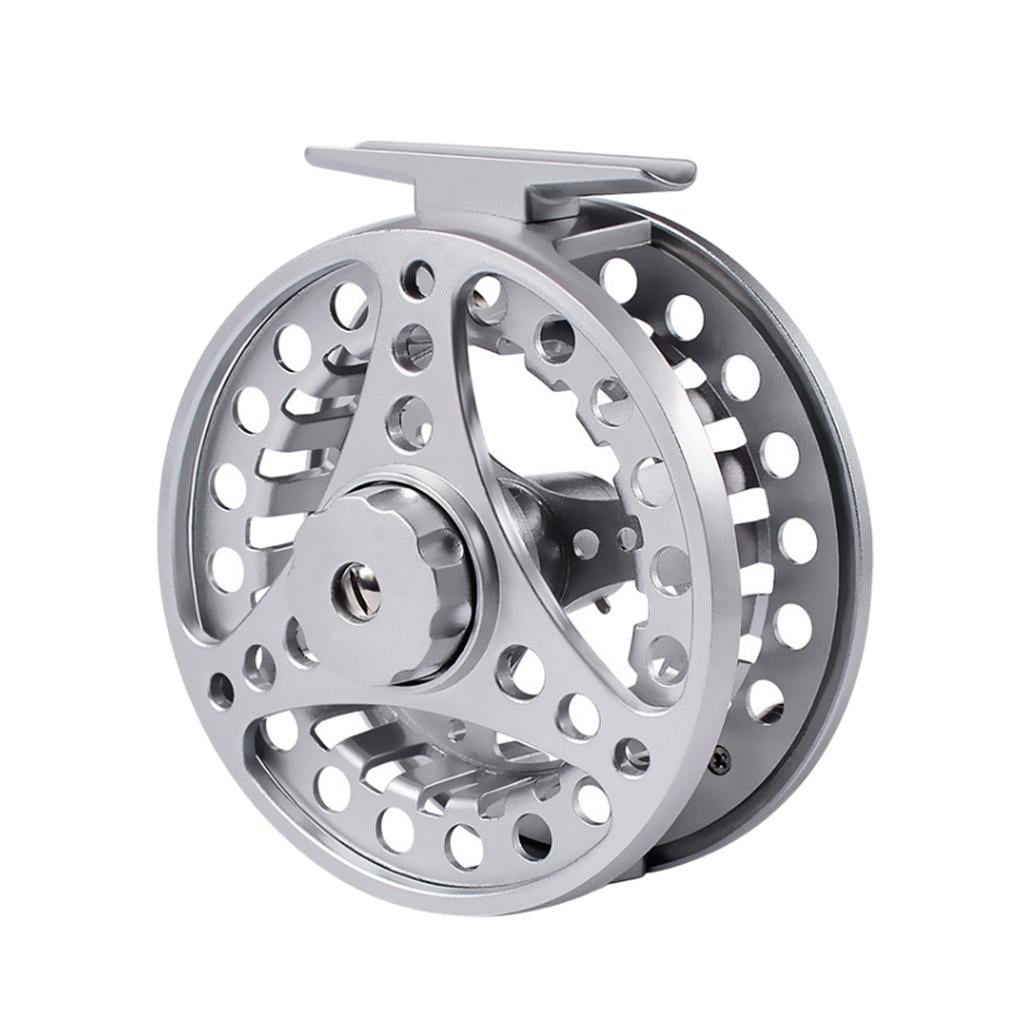 Nishiyuenyi Fly Fishing Reel Double Bearing Aluminum Alloy Tough Metal Seat Hollow Spool Smooth Rotation Left Right Hand Conversion Suitable for Fishing Streams 95mm Gray