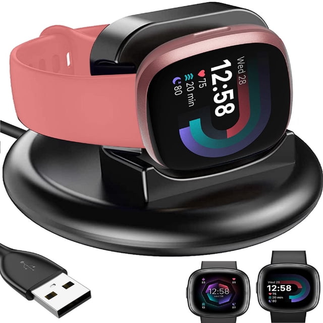 HLONK Charger Dock Fit for Fitbit Versa 4 Fitbit Sense 2 Replacement Charger Stand Fast Charging 3.3ft USB Cable Station Base Compatible with Versa 4 3 Sense/2 Smart Watch