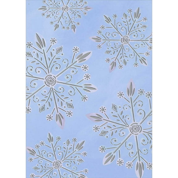 Designer Greetings Large Silver Foil Snowflakes on Light Blue Background Box of 14 Season's Greetings Cards