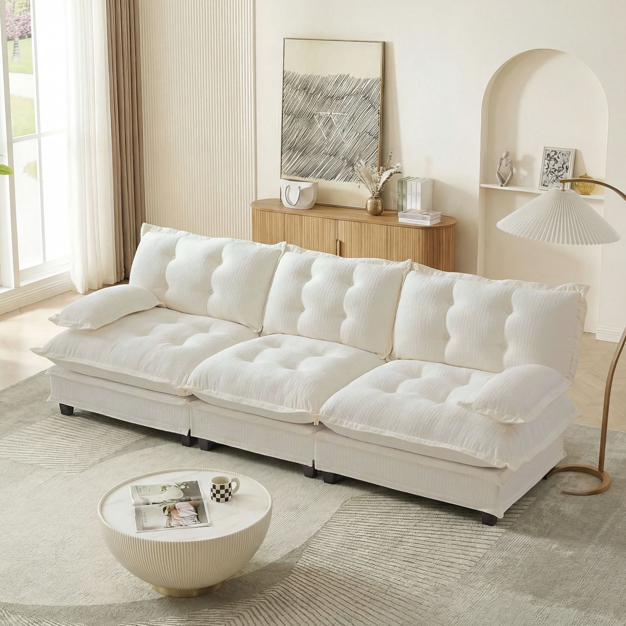 MAYEERTY 107 Inch 3-Seater Sectional Sofa, Chenille Cloud Modular Couch, Solid Wood & Metal Frame for Living Room Home