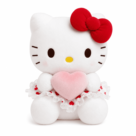 Cute Cat Plush Toy with Heart Cushion, 10" Soft Stuffed Doll, Kawaii Plush Gift for Kids, Bedroom Decor, Valentine Style