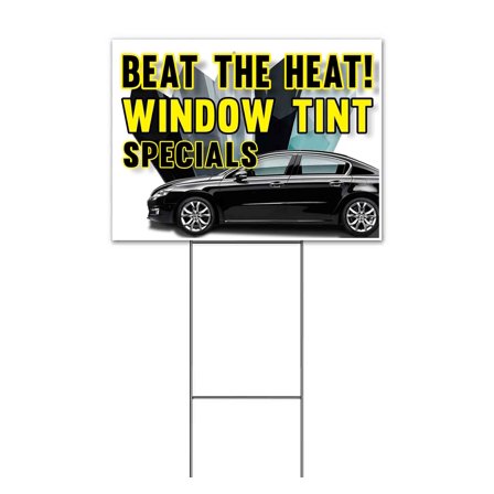 Beat the Heat Window Tint Special (18" x 24") Yard Sign, Includes Metal Step Stake