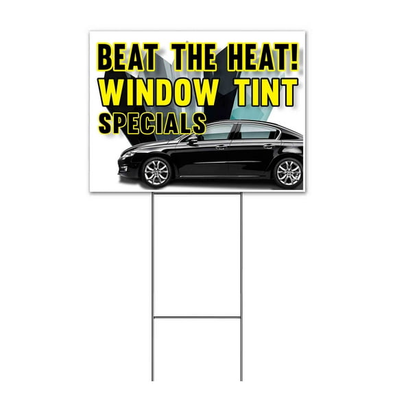 Beat the Heat Window Tint Special (18" x 24") Yard Sign, Includes Metal Step Stake