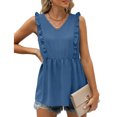 thumbnail image 6 of TrendVibe365 Summer Tank Tops for Women Tunic Ruffle Plain Patchwork Shirts Sleeveless Tees Blouse V Neck Tshirts Loose Fit Pullovers Clothes, 6 of 9