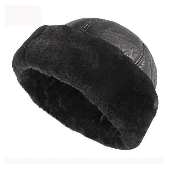 Thick Outdoor Warm Winter Hat Men Black Fur Leather Male Windproof Snow Ski Cap Fleece Lined ,Durable Quality