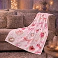 thumbnail image 5 of Pink Bows With Cherries And Jeweled Hearts, Soft Flannel Blanket with Romantic Decorative Watercolor Print, Housewarming Gift and Home Decor for Bedroom and Living Room, 5 of 7