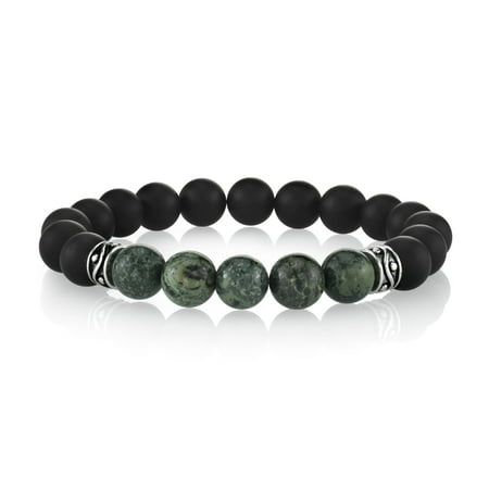- Jasper and Black Agate Sterling Silver MenÆs Beaded Bracelet