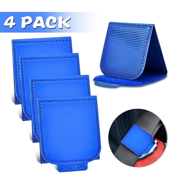 Car Seat Belt Adjuster, 4 Pack Premium PU Leather Seatbelt Clip for Vehicle Automobile Comfort Universal Shoulder Neck Strap Positioner for Adults (Blue)