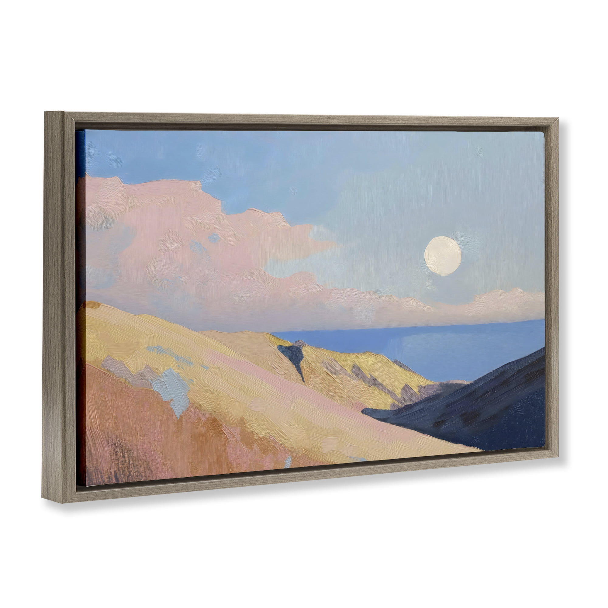 Stupell Industries Pink Hills At The Ocean Brown Framed Floater Canvas Wall Art, design by Gina Kelly