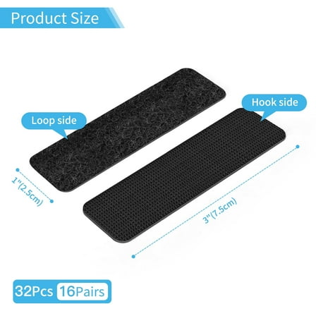 Firstape 16 Pairs (32 Pcs) 1x3 Inch Heavy Duty Hook and Loop Strips, Adhesive Backed Fastener Tape for Mounting,Black, Strong Hold for Home & Office