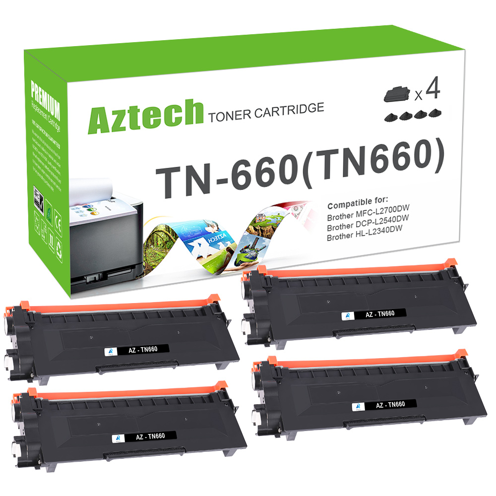 4-Pack Aztech High Yield Toner Black Compatible for Brother TN660 MFC-L2700DW  MFC-L2740DW MFC-L2720DW DCP-L2540DW DCP-L2520 2,600 Pages Printer Ink -  Walmart.com