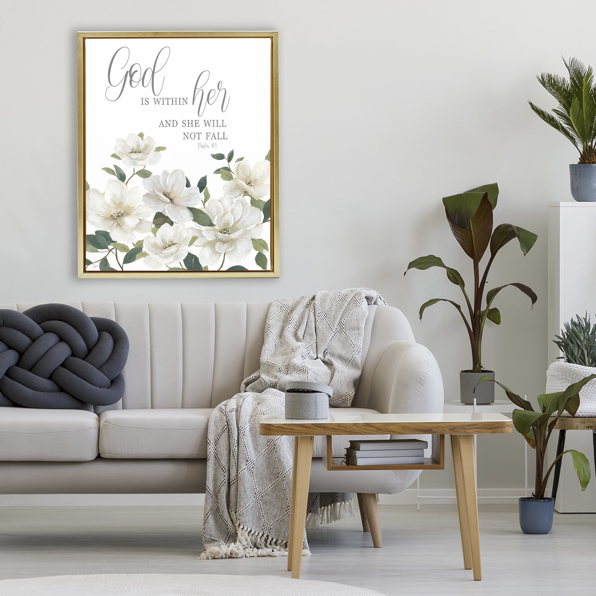 Stupell Industries God Is Within Her Gold Framed Floater Canvas Wall Art, design by Nan