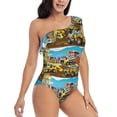 thumbnail image 3 of Uemuo Different Construction Site Vehicles Print Women's One Piece Swimsuit Asymmetrical Neck Bathing Suit One Shoulder Side Cutout Ruffle Swimwear-X-Large, 3 of 6