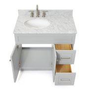 Ariel Hamlet 37 In. Left Offset Oval Sink Vanity With 0.75 In. Carrara White Countertop In Grey
