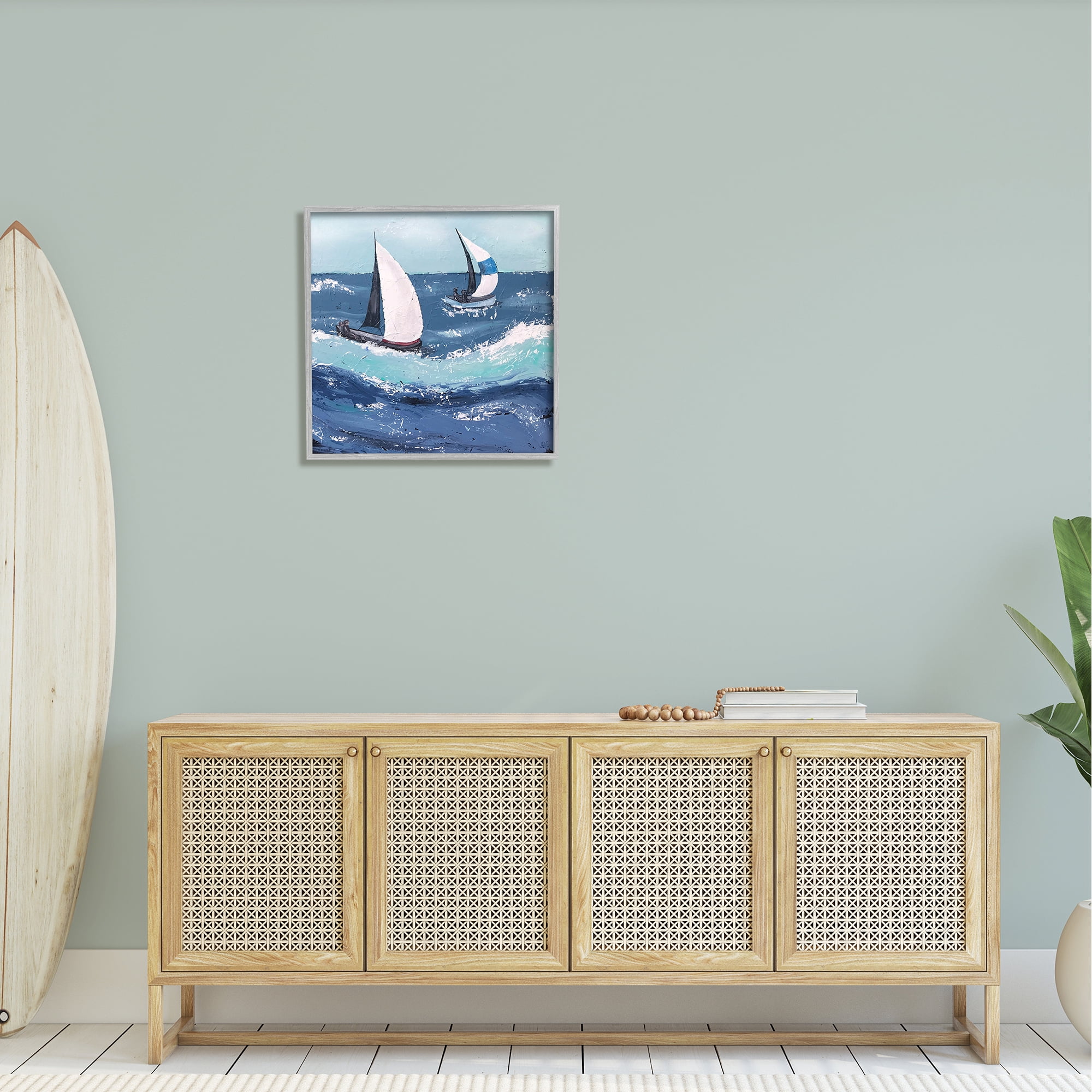 Stupell Sailing Sea Waves Splashing Landscape Painting Gray Framed Art Print Wall Art