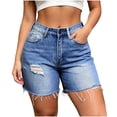 thumbnail image 5 of PYGNJK Women's Denim Ripped Shorts Frayed Hem Loose Fit Vintage Summer Jean Short Pants with Pockets Streetwear, 5 of 8