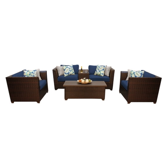 TK Classics Barbados Wicker 6 Piece Patio Conversation Set with Coffee Table and 2 Sets of Cushion Covers
