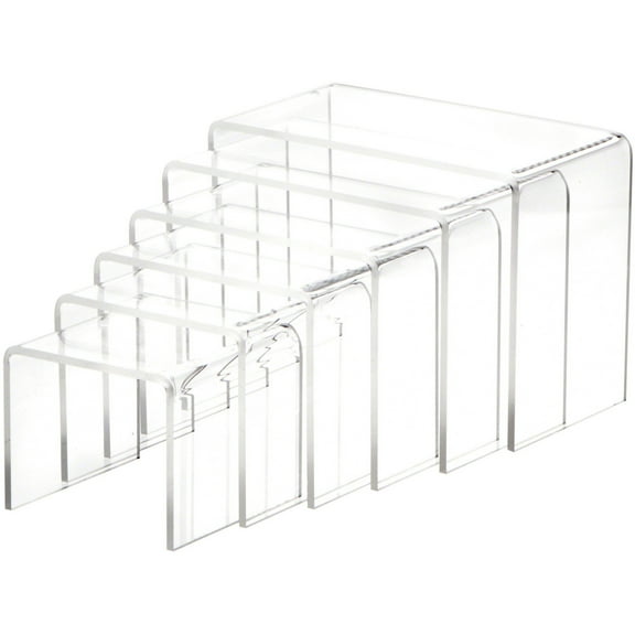 Plymor Clear Acrylic Rectangular Display Risers, 4" Deep Assortment, Set of 6 (3/16" thick)