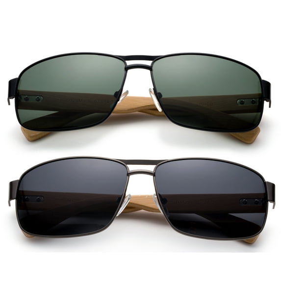 High Qaulity Polarized Sunglasses with Real Bamboo Arm Squre Aviator Sunglasses Bamboo Sunglasses for Men & Women