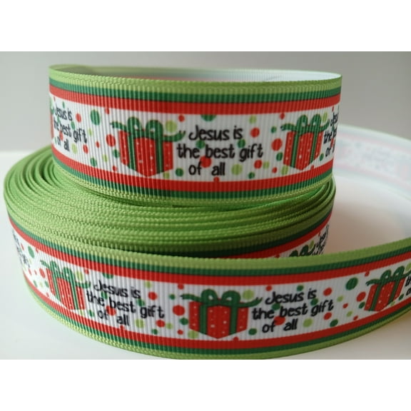 Grosgrain Ribbon Printed Christmas Jesus Is The Best Gift of All with Present, 3 Yards 1 Inch Wide