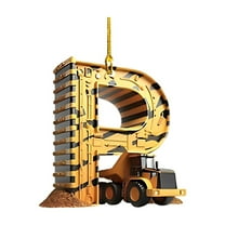geerera Construction Vehicle Letter Ornament, 2D Flat Acrylic Excavator Decor, Personalized Christmas Ornament, for Tree Trimming, Construction Themes, Gift Giving