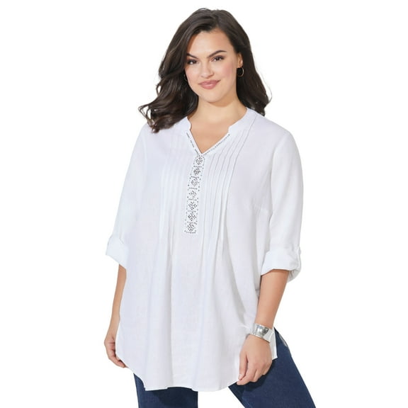 Catherines Women's Plus Size Pleated Linen Tunic