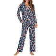 thumbnail image 4 of DISNIMO Mushroom Print Womens Pajama Sets 2 Piece Long Sets Long Sleeve Sleepwear with Matching Pajama Pants Casual Loose Lounge Set with Pocket Button Down Loungewear Nightwear, L, 4 of 7