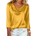 thumbnail image 4 of Dressy Tops for Women 3/4 Sleeve Silk Satin Blouses Business Work T Shirts Loose Fit Cowl Neck Spring Summer Outfits 2026 Yellow XL, 4 of 7