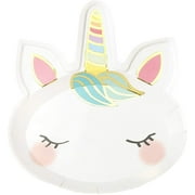 Talking Tables Pack of 8 Shaped Face Paper Plates, Birthday Partyware Tableware for Kids Boys Girls Daughter Niece Unicorns Parties, Width 23cm, 9", Gold And Pastel colors