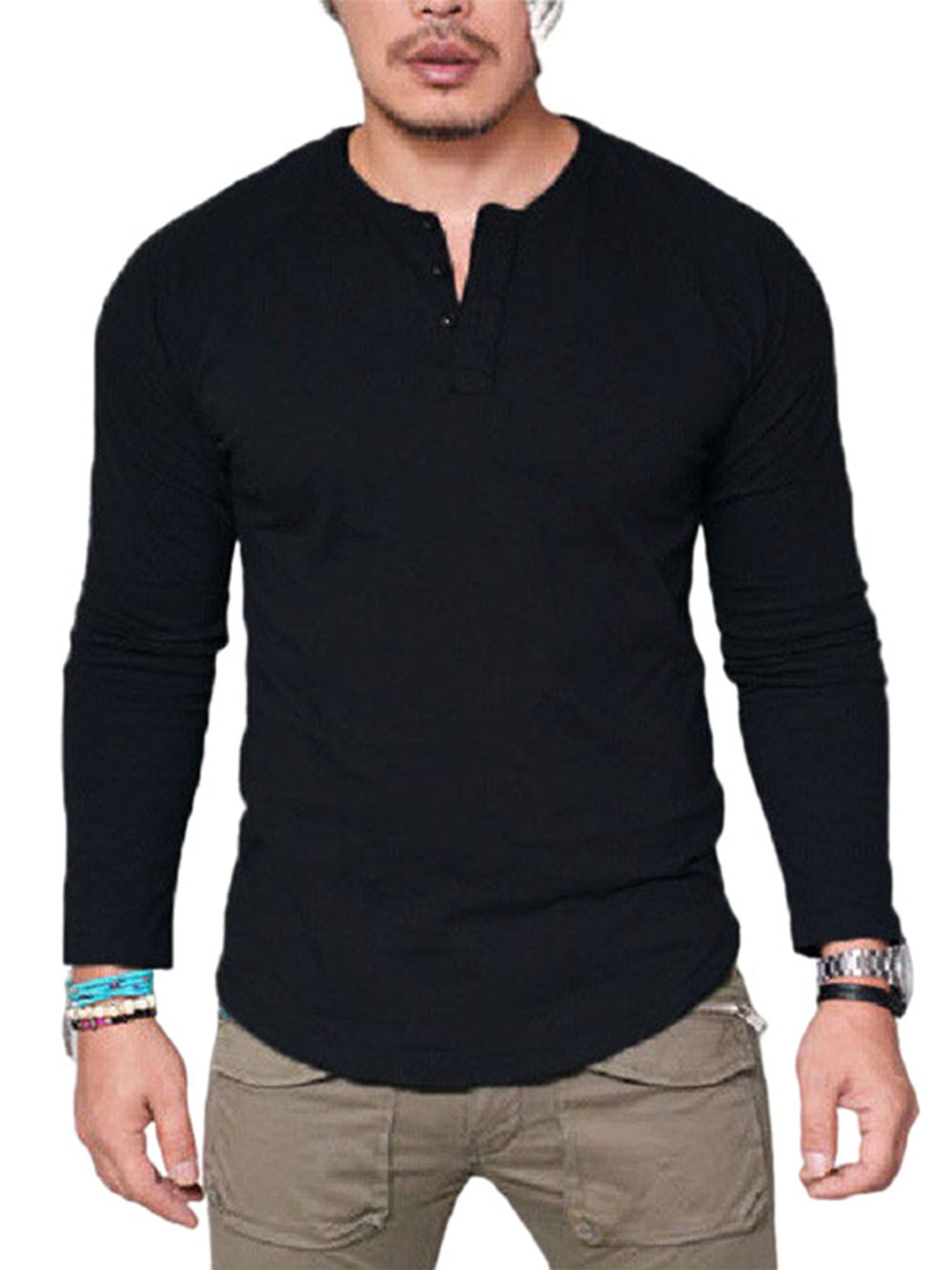 Avamo Men Long Sleeve Henley Shirt 