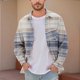 thumbnail image 1 of Blusa y camisa de manga larga con cuello vuelto para hombre, informal, a la moda, con botones, estampado a cuadros, blusa elástica de manga larga con cuello vuelto, blusa de poliéster para hombre, 1 of 5